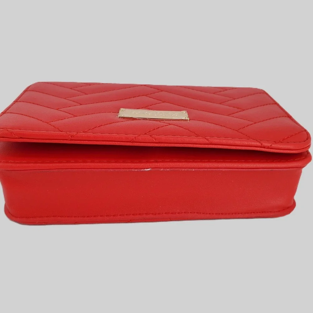 Bebe Los Angeles Sophia‎ Quilted Chevron Flap Crossbody Chain Shoulder Bag Red